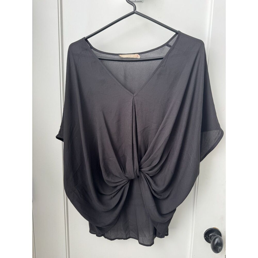 Lush Black Faux Tie-Front Blouse